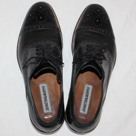 Johnston & Murphy Brogue/Wing Tip Style Black Lace Oxford Dress Shoe Men 11 - Picture 12 of 16